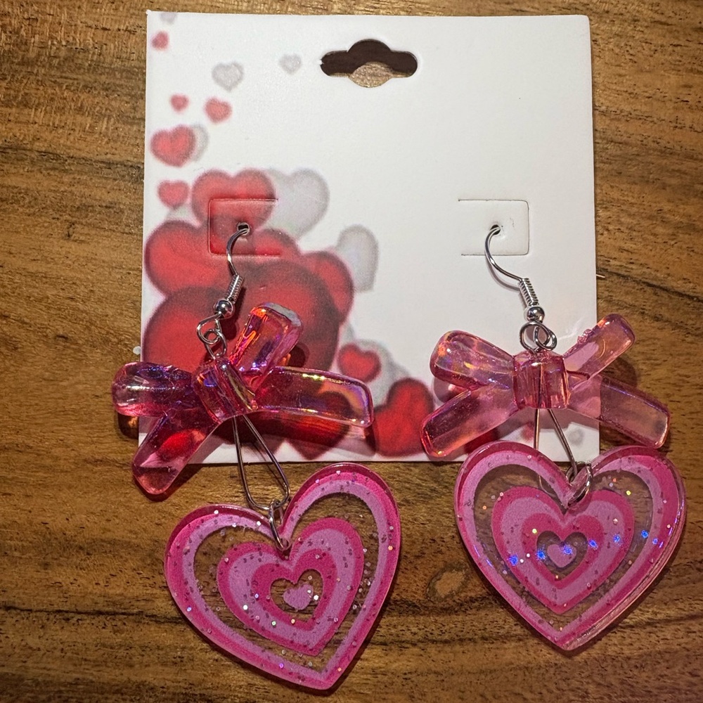 Valentines Day Pink Heart Earrings